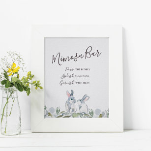 Affiche Mimosa Bar Floral Bunny Rabbit Party