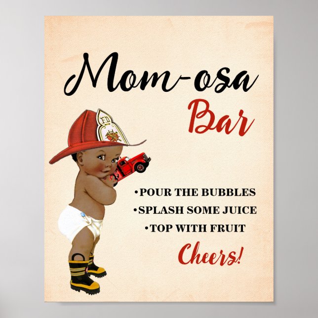 Affiche Mimosa Bar Momosa Bar AA Baby shower pompier (Devant)