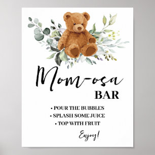 Affiche Mimosa Bar Momosa Bar Baby shower vert Ours