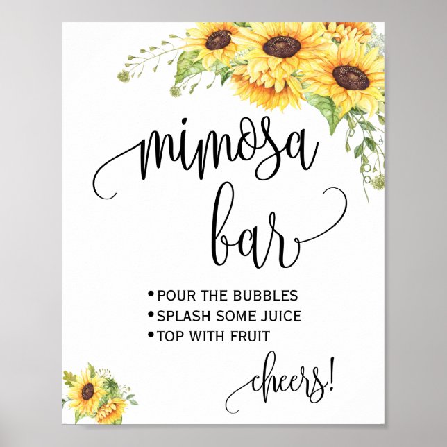 Affiche Mimosa bar sign bridal wedding shower sunflowers (Devant)