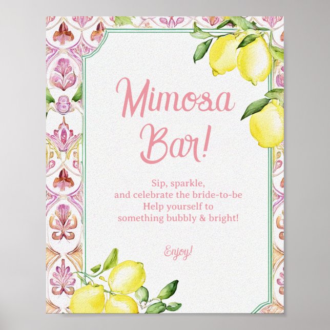 Affiche Mimosa Bar Sign Pink Yellow Lemon | Bridal Shower  (Devant)