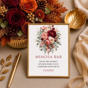 Affiche Mimosa de douche de mariage floral automnal rouge