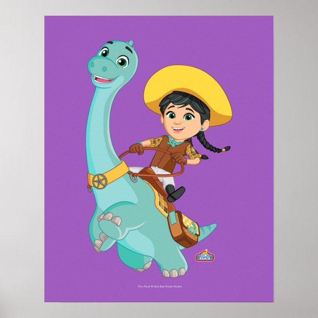 Affiche Min & Clover | Joyeux Cowgirl & Brontosaurus Ride (Devant)