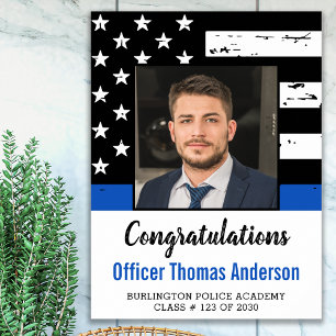 Affiche Mince Ligne Bleue Police Officier Parti de Graduat
