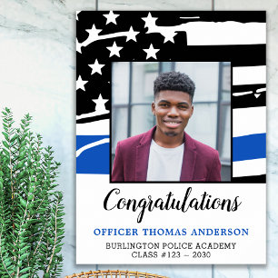 Affiche Mince Ligne Bleue Police Officier Parti de Graduat
