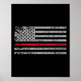 Affiche Mince Red Line American Usa Drapeau Firemer Suppor