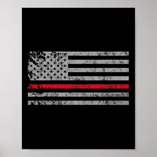 Affiche Mince Red Line American Usa Drapeau Firemer Suppor (Devant)