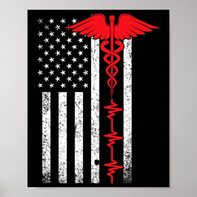 Affiche Mince Red Line Usa Drapeau Infirmière Pour Femmes  (Devant)