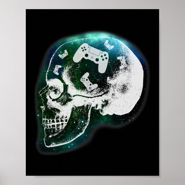 Affiche Mind Controller Skull Gaming Gamer Mens Boys Teens (Devant)