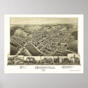 Affiche Minersville, PA Carte panoramique - 1889