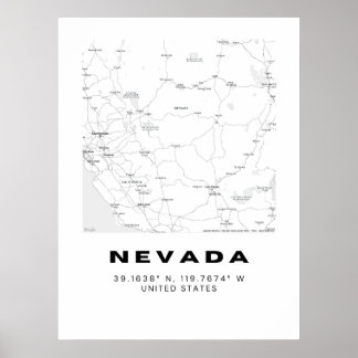 Affiche Mini Nevada Map Art - noir et blanc