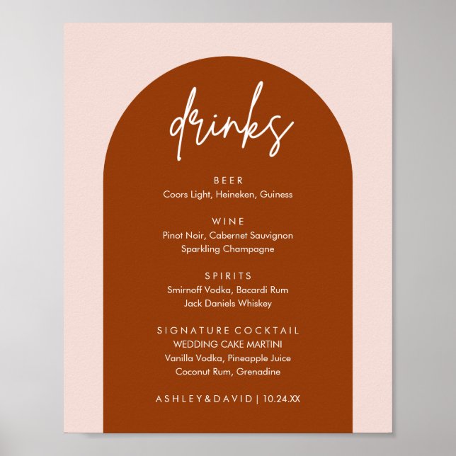 Affiche Mini-Terracotta Arch Mariage Boissons Bar Menu (Devant)