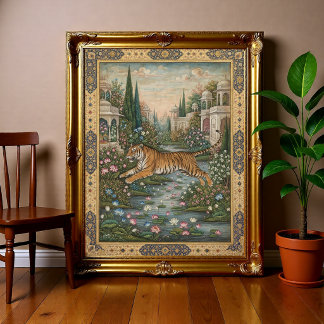 Affiche Miniature indienne Mughal du tigre royal vintage