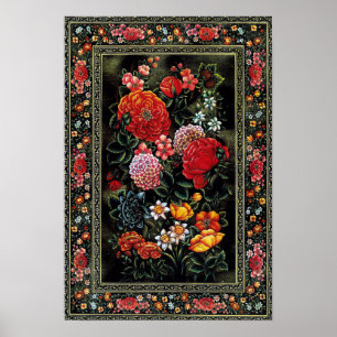 Affiche Miniature persane de fleurs brillantes précieuses