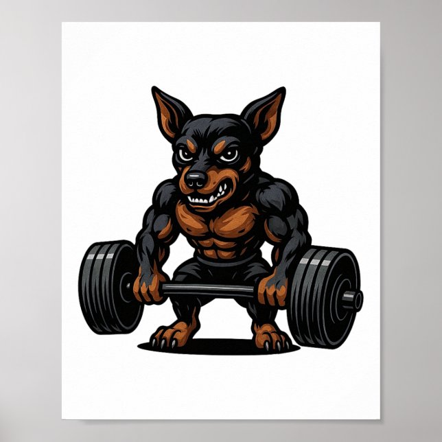Affiche Miniature Pinscher Weightlifting Bodybuilder Worko (Devant)