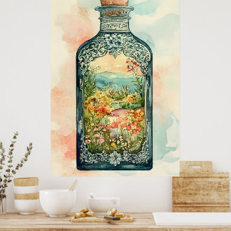Affiche Miniature spring landscape enclosed in an ornate 