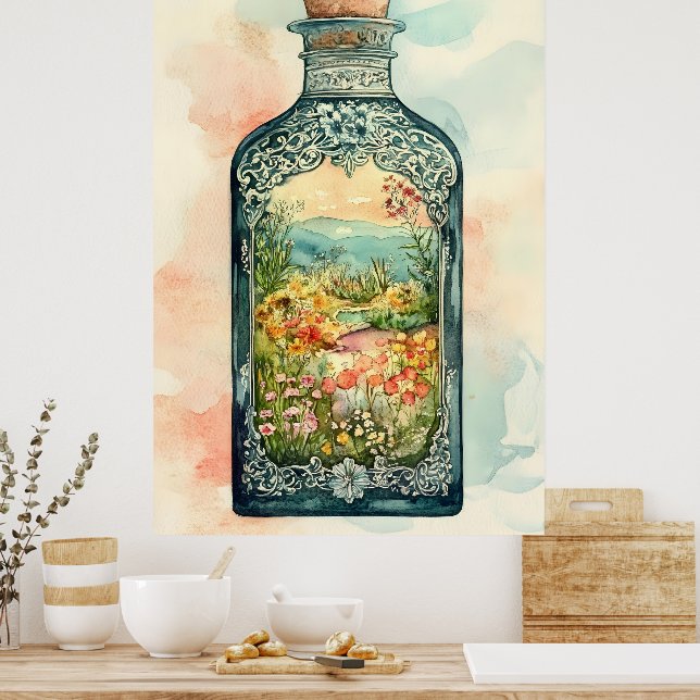 Affiche Miniature spring landscape enclosed in an ornate  (Cuisine)