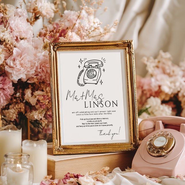 Affiche Minimal Black Voicemail Audio Mariage du livre d'o (Minimal Black Voicemail Audio Guestbook Wedding)