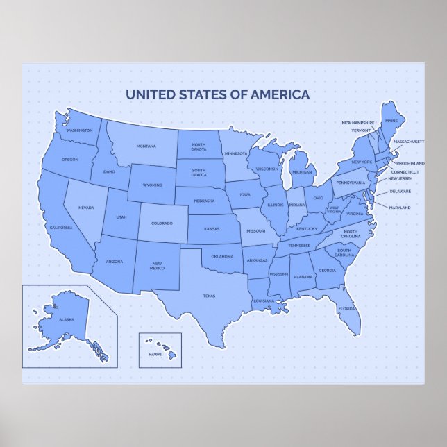 Affiche Minimal Blue United States Map Illustration (Devant)