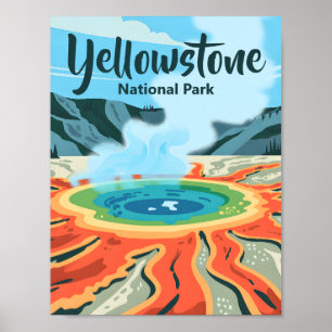 Affiche Minimal Bold Retro Yellowstone Source Chaud Arc-en