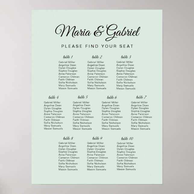 Affiche Minimal. Carte de siège Mariage simple Eucalyptus (Devant)