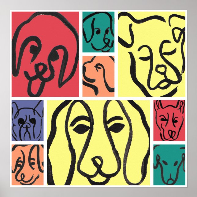 Affiche Minimal Dogs Line Art Collage (Devant)