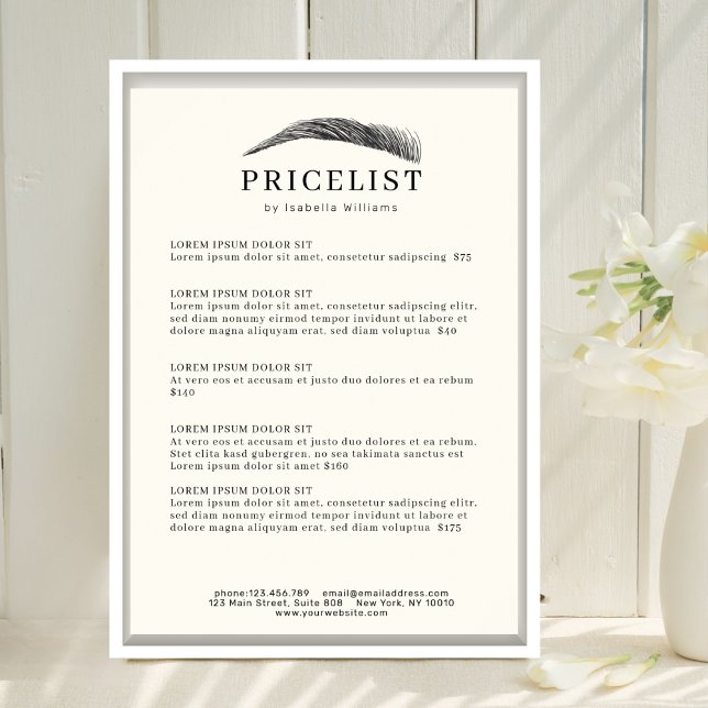 Affiche Minimal Elegant Eyebrow Salon Pricelist (Minimal Elegant Eyebrow Salon Pricelist Poster Template)