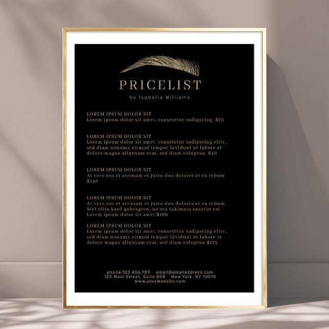 Affiche Minimal Elegant Eyebrow Salon Pricelist (Minimal Elegant Eyebrow Salon Pricelist Poster Template)
