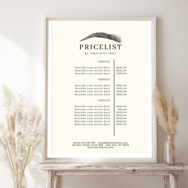 Affiche Minimal Elegant Eyebrow Salon Pricelist (#fffcf3)