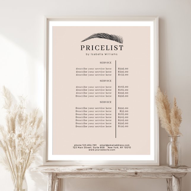 Affiche Minimal Elegant Eyebrow Salon Pricelist (Minimal Elegant Eyebrow Salon Pricelist Poster)