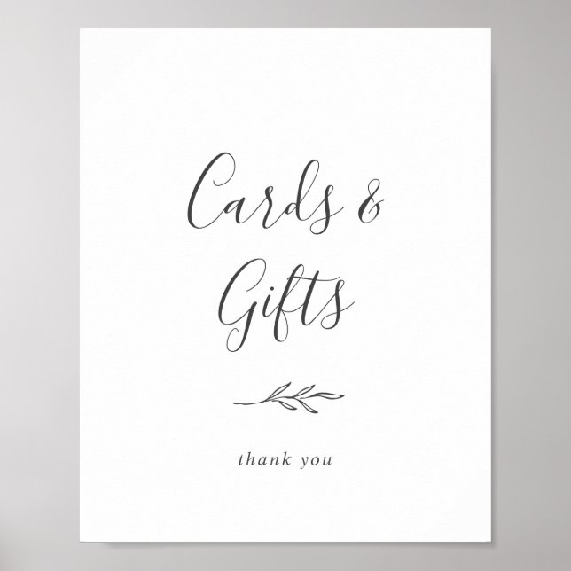 Affiche Minimal Feuille | Signe Cartes et Cadeaux Gris Fon (Devant)