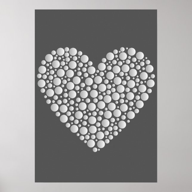 Affiche Minimal Heart Circles – White Gradient on Dark  (Devant)