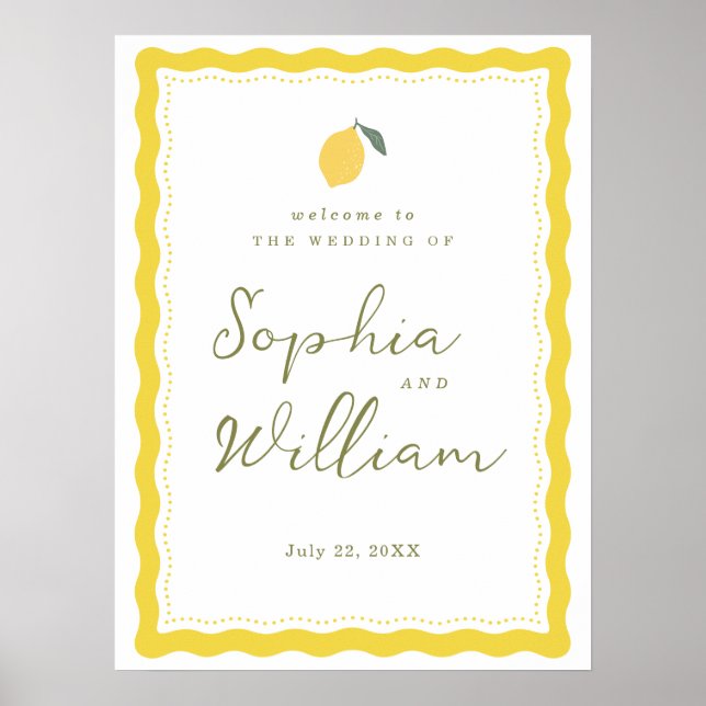 Affiche Minimal Lemon Amalfi Coast Wedding Welcome Sign (Devant)
