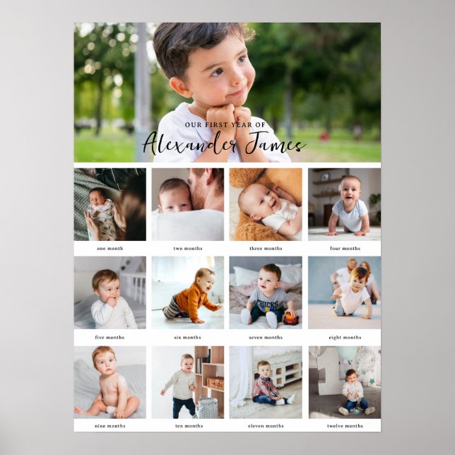 Affiche Minimal moderne | 1ère année 12 Mois du collage ph (Devant)