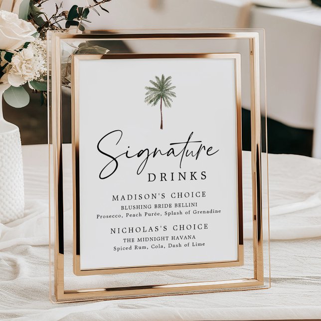 Affiche Minimal Palm Tree Wedding Signature Drinks Sign (Créateur téléchargé)