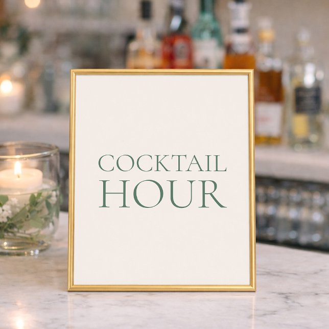 Affiche Minimal Sage Green Wedding Cocktail Hour Sign (Créateur téléchargé)