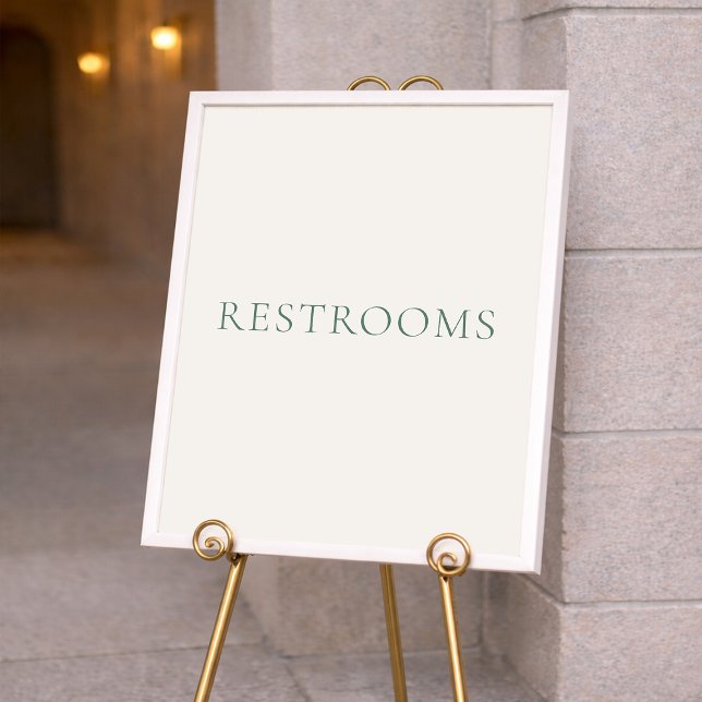 Affiche Minimal Sage Green Wedding Restrooms Sign (Créateur téléchargé)