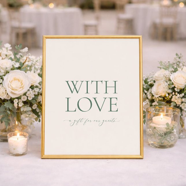 Affiche Minimal Sage Green “With Love” Wedding Favor Sign (Créateur téléchargé)