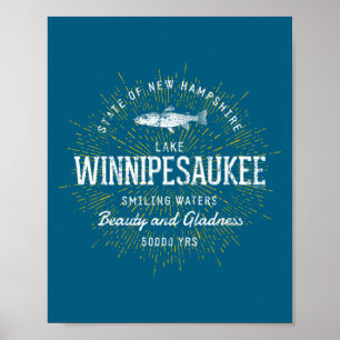 Affiche Minimal Vintage New Hampshire Lac Winnipesaukee