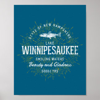 Affiche Minimal Vintage New Hampshire Lac Winnipesaukee