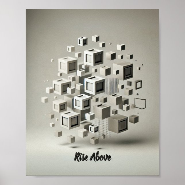 Affiche Minimalisme monochrome : Carrés flottants Abstrait (Devant)