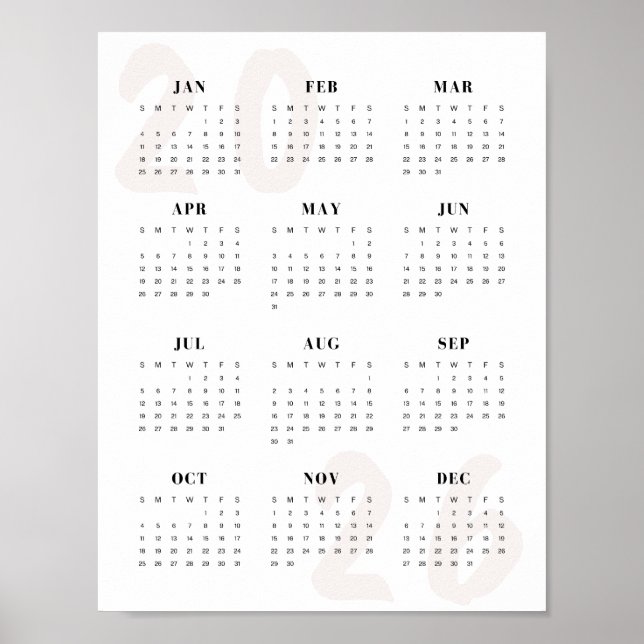 Affiche Minimalist 2026 One-Page Calendar Clean Modern  (Devant)
