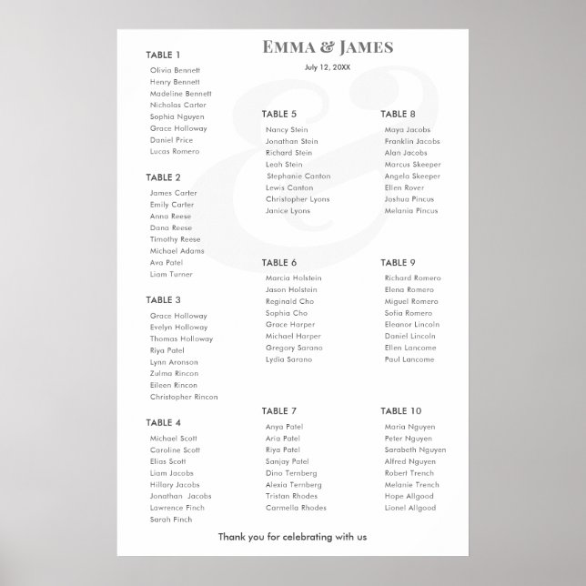 Affiche Minimalist Ampersand Wedding | Seating Chart | 10 (Devant)