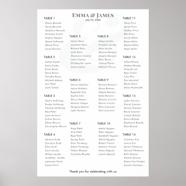 Affiche Minimalist Ampersand Wedding | Seating Chart 14 (Devant)