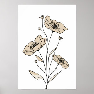 Affiche Minimalist Beige Floral Line Art | Modern Botanica
