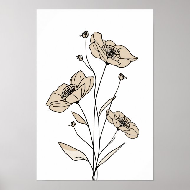 Affiche Minimalist Beige Floral Line Art | Modern Botanica (Devant)