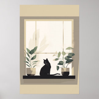 Affiche Minimalist Black Cat Aesthetic Neutral