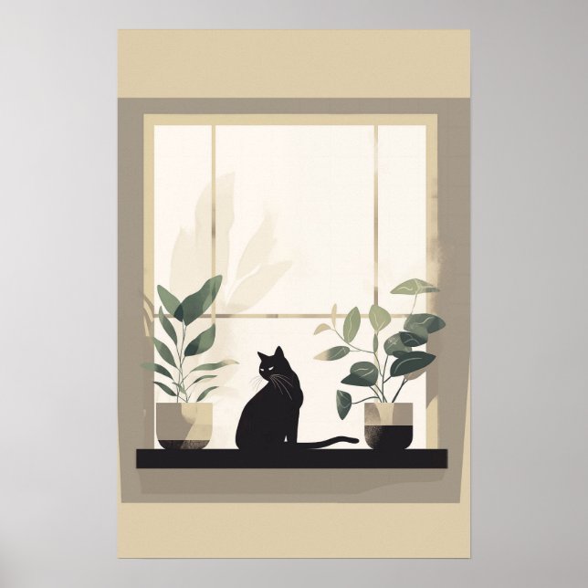 Affiche Minimalist Black Cat Aesthetic Neutral (Devant)