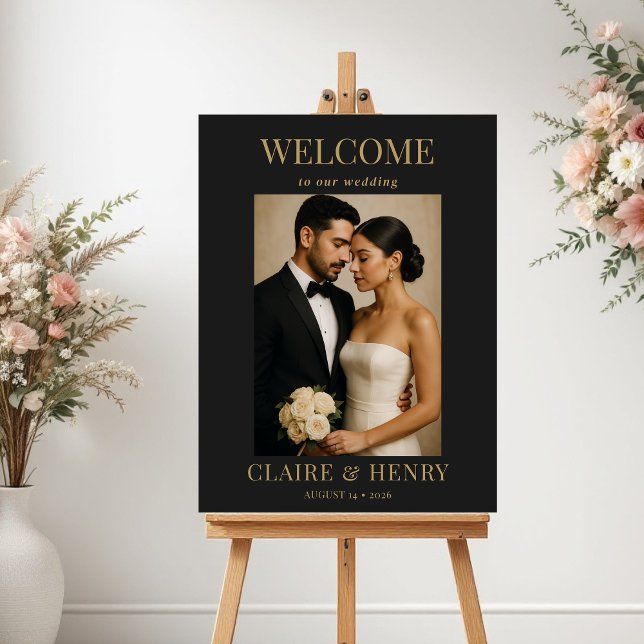 Affiche Minimalist Black Photo Modern Wedding Welcome  (Créateur téléchargé)