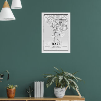 Affiche Minimalist Black & White Bali City Map